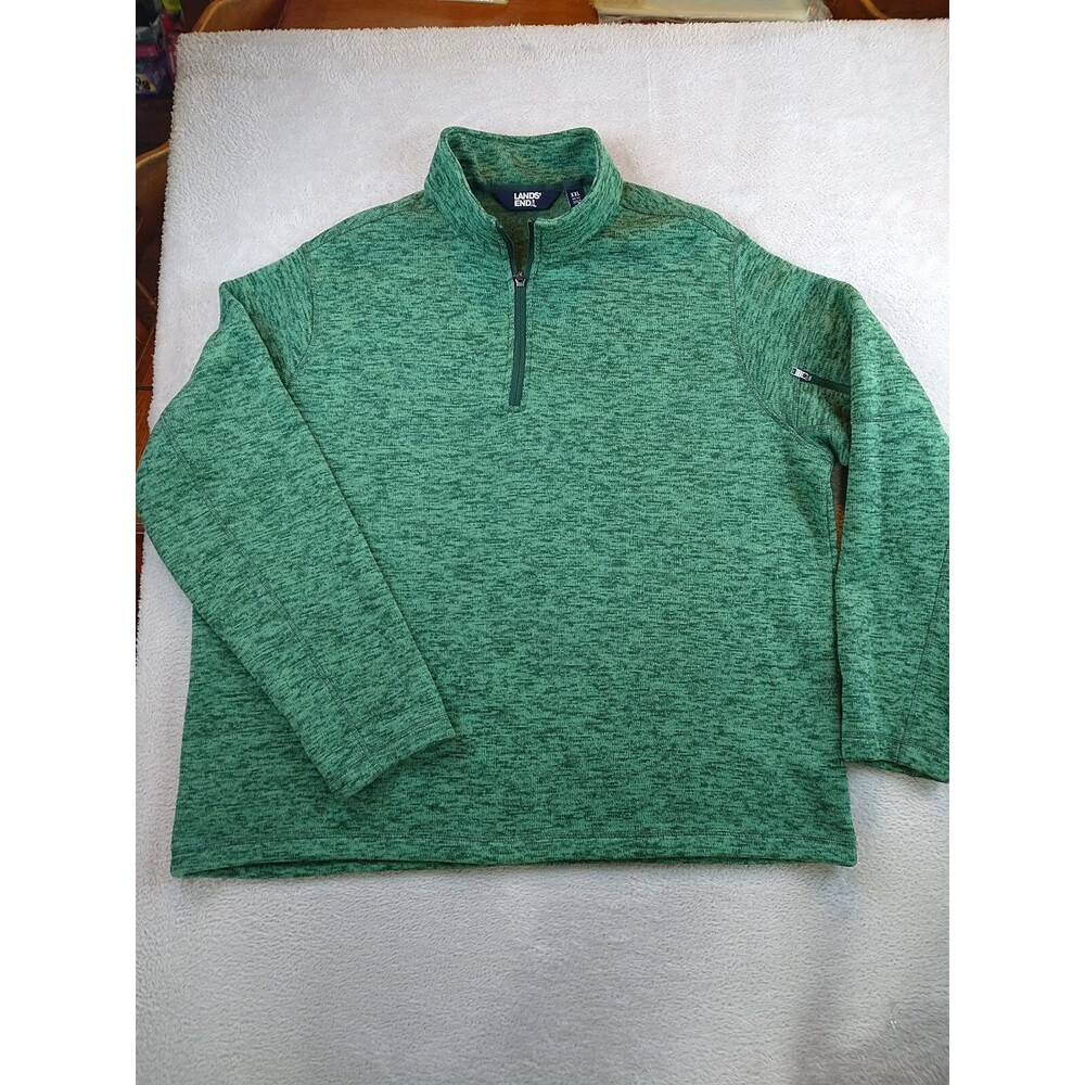 Lands' End Men's Green 1/4 Zip Fleece Pullover XXL 2XL (50-52) Zipper Arm Pocket
